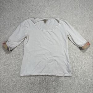 Burberry Brit Nova Check Plaid Cuffs 3/4 Sleeve Shirt Stretch Ivory White Sz S